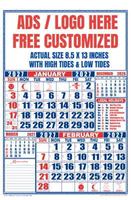 2027 Calendar With High Tide and Low Tides Free Customized Calendar