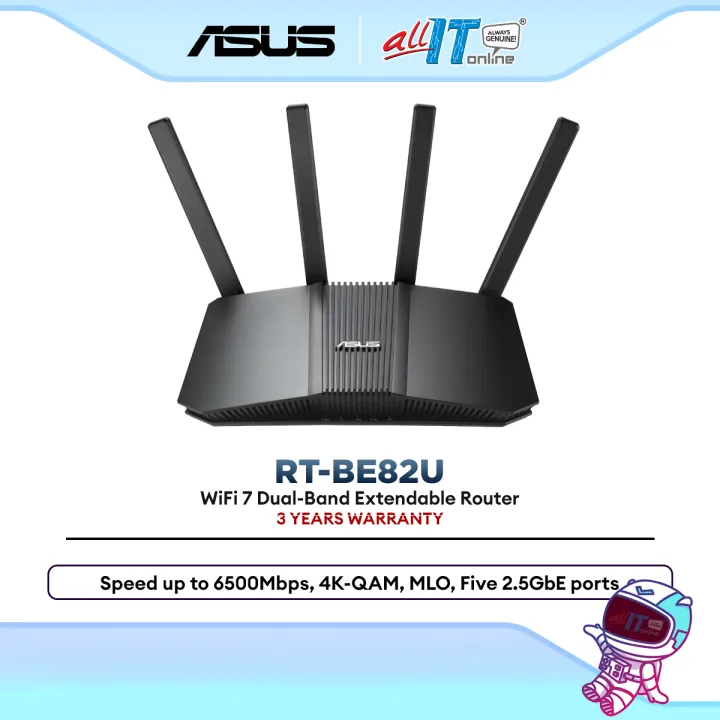 ASUS RT-BE82U WiFi 7 Dual-Band Router for Home & Office Ultra-Fast BE6500 Multi-Gig Gaming Streaming Mesh Ready