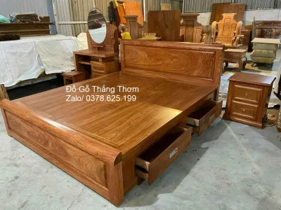 giường gỗ hương đá ngăn kéo