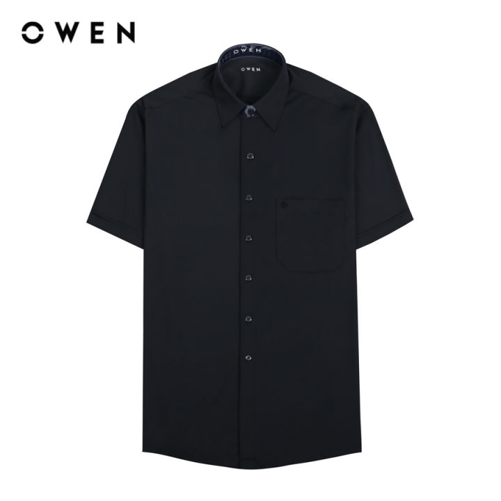 OWEN - Áo sơ mi ngắn tay Regular Fit AR230339NT màu Đen chất liệu 