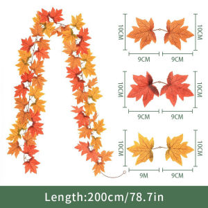 200CM Black Artificial Maple Leaf Garland Halloween Decor Gothic Fall Vines for Front Porch Thanksgiving Autumn Table Centerpiece Wall Hanging