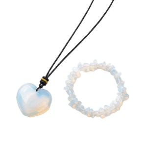 PPRVAU Lightweight Opal Heart Pendant Rope Adjustable Jewelry Set New Elegant Beaded Bracelet Valentines Day