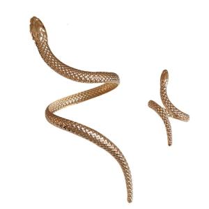 Fashionable Gothic Snake Cuff Bangle Bracelet and Punk Serpents Animal Finger Rings for Men and Women Set