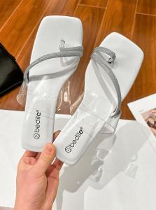 BEDILz2025 Korean new fashion all-match square head transparent mid-heel womens shoes