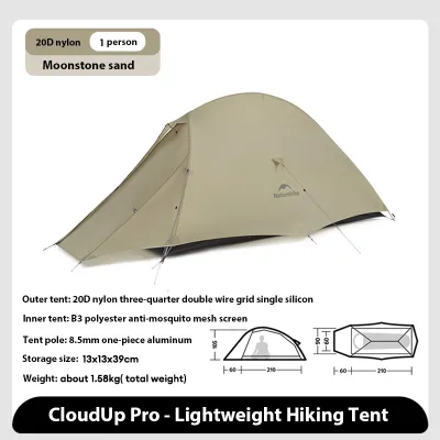 Naturehike เต็นท์ Cloud up รุ่นอัพเกรด Pro สำหรับ 1-2 คน ทำจากไนลอน 20D กันน้ำ กันลม น้ำหนักเบาพิเศษ สำหรับเดินป่าและตั้งแคมป์ พร้อมแผ่นรองพื้น