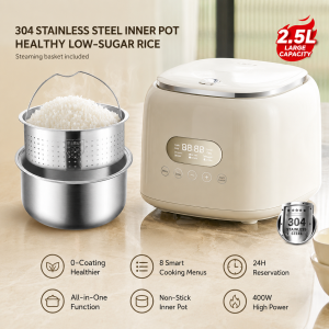 Digital Low Sugar Rice Cooker 2.5L 0-coating Stainless Steel Inner Multifunctional Mini Rice Cooker