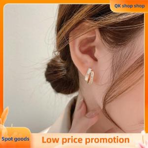 ✨QK shop✨ 1Pair Light Luxury Shell Zircon Earrings Korean Style Fashion Double Layer Earrings For Women Simple Temperament Ear Jewelry