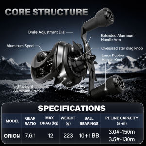 SeaHunter ORION BC Reel Pancing 7.6:1 10+1BB Max Drag 12KG SV Magnetic Brake Brass Gear Drag Clicker Baitcasting Reel
