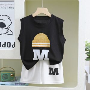 ชุดแขนกุด ชุดเด็กผู้ชาย กร้ามน่าร้อน เซท 2 ชิ้น ผ้าวาฟเฟิล สกรีนหมวก