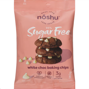 CHIP NƯỚNG BÁNH ÍT ĐƯỜNG Noshu 95%-97% SUGAR FREE WHITE/MILK/DARK Choc Baking Chips GLUTEN FREE