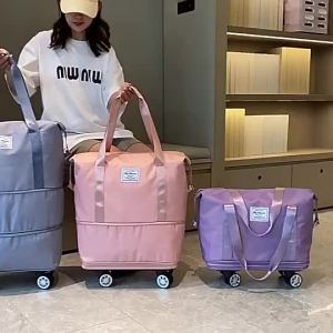 Wheel Travel Bag Foldable Luggage Bag Large Capacity Dry Wet Separation Storage Bag Detachable Wheel