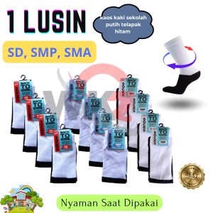Grosir 1 Lusin Isi 12 Pcs Kaos Kaki Anak Sd Smp Sma Putih Telapak Hitam- Kaos Kaki Anak Sd Smp Sma Termurah - Kaos Kaki Anak Sd Smp Sma Premium Harga Grosir