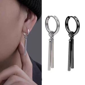 Stainless Steel Punk Cool Men Women Ear Clip Stud Earrings Long Stick Pendant Hip Hop Party Earring