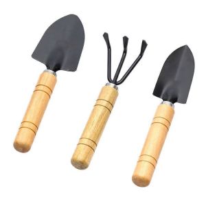 3Pcs Mini Gardening Tool Set Spade Shovel Harrow Rake with Wooden Handle Potted Plants Tools