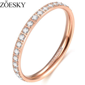 ZOESKY Titanium Rose Gold Eternity Ring 2MM Cubic Zirconia Anniversary Wedding Engagement Band for Men Women Size 3-13