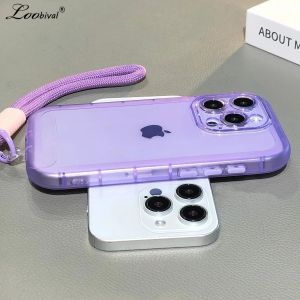 Transparent Hand Wrist Strap Soft Case for iPhone 16 15 14 Pro Max Plus 13 12 11 With Lanyard Candy Color Clear Silicone Cover
