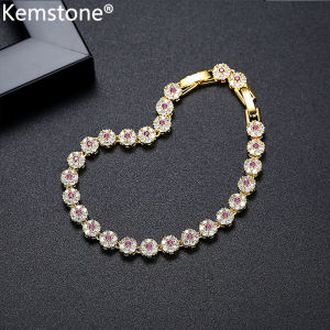 Kemstone Delicate Micro-Set Zirconia Flower Bracelet Tennis Chain Womens Unique Design Gift