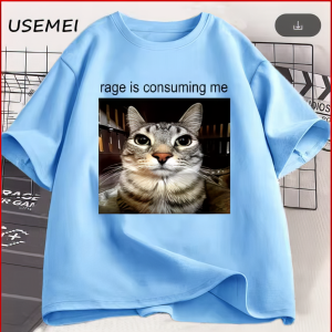 JOY Kaos Oblong Katun Kasual Lengan Pendek Pria Wanita Pecinta Kucing Kaos Oblong Ukuran Reguler