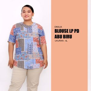 baju atasan big size abu biru / blouse jumbo motif / baju atasan jumbo / blouse wanita kerja big size / blus