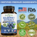 Bilberry extract supplement supports eye health and vision, anti-aging, beauty and brain health, lowers blood sugar and cholesterol levels.. 
