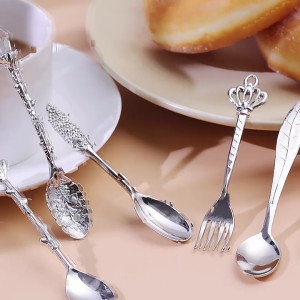 Muỗng Cà Phê Bộ 6 mảnh chống gỉ Kẽm hợp kim khuấy đồ dùng cho món tráng miệng Cocktail Dụng cụ nhà bếp