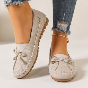 Plus Size Soft Sole Bowknot Loafers 2026 New Slip-On Casual Flat Moccasins For Women