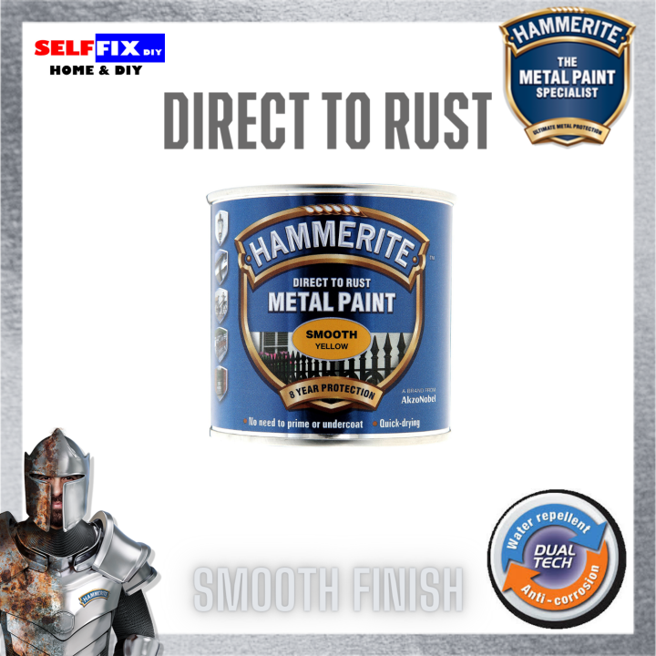 Hammerite Yellow Metal Paint Smooth Finish 250ml Direct to
