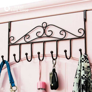 Multi Functional Powerful Seamless 7 Hooks Rack Nail Free Door Hanger Hook Clothes Hook for Hat Clothes Coat Towel Bag Bathroom Bedroom Metal Hanger Home Organizer