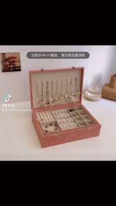 ( New ) Hộp đựng trang sức 2 ngăn khung gỗ bọc nhung cao cấp size lớn ( 28x20x9)