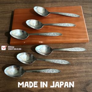 Made In Japan - Combo 06 Muỗng Cafe/ Ăn Bánh Hoạ Tiết 3 Lá Inox Sus 304 Cao Cấp