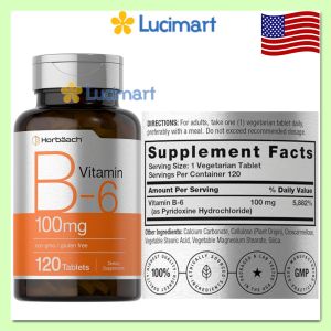 Viên uống bổ sung Vitamin B6 100mg - thuần chay - Horbaach hũ 120 viên [Hàng Mỹ]