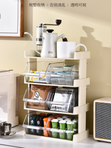 GIIKING เดสก์ท็อปโปร่งใสชั้นเก็บบาร์ชากาแฟของว่างชั้นวางจอแสดงผลแคปซูลชากล่องเก็บ