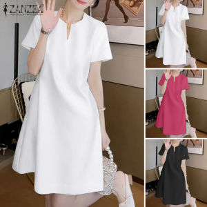 Esolo ZANZEA Korean Style Women Summer Fashion V Neck Short Sleeve Sundress Casual Holiday Party Knee-length Dress #10