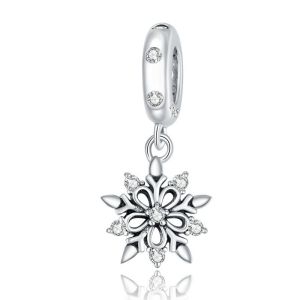 BAMOER 925 Sterling Silver Crystal Snowflake silver Charm for Original Bracelet Women DIY Beads Jewelry Making SCC1649