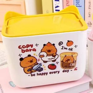 Cartoon Capybara  Desktop Bin Small Waste Bins Tube With Cover Bedroom Garbage Can Table Plastic Office Supplies Dustbins Home Desk Dustbin Childrens Day Gift
