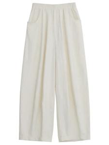 CHIC VEN Women White Pants Solid Casual Elastic Waist High Waisted Pleated Wide Leg Female Trousers  Fold Summer 2025 Clothing2026