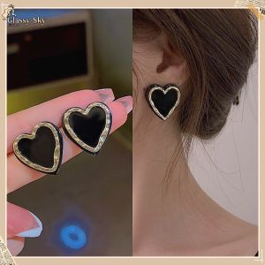 ❤️【Ready&COD】anting kekinian silver/ ins Anting-anting hitam /aksesoris anting cinta hati ❤️