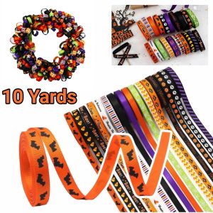 SPENCERRY DIY Crafts Halloween Gift Wrap Ribbon Decorative Cartoon Party Favor Ribbon Happy Halloween 10 Yards Printed Ribbon Packaging Supplies