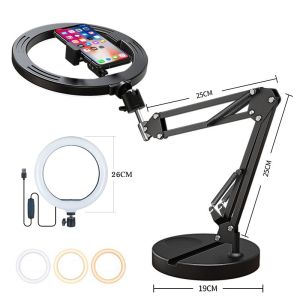 ขาตั้งไฟไลฟ์สดขาเหล็ก+ไฟLED 26 cm โหมดไฟ 3 สี พร้อมขาตั้ง2.5+2.5เมตร ชุดไฟไลฟ์สด ไฟไลฟ์สดมีขาตั้งไฟ 10 ระดับ Ring Light