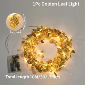 2/5/10M Simulation Golden Leaf LED String Lights Battery Powered Home Decor Indoor Christmas Festival Decoration