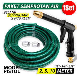 DADIDU Selang Semprotan Air Semprot Cuci Motor Mobil Siram Taman Benang Hijau( 2510 Meter ) Anti Lumut 2mm Watergun Pistol Tembakan - Paket Selang + Semprotan Bonus Klem Konektor - Selang Air Anti Tekuk Garden Hose Benang Hijau Semprotan Pistol Air