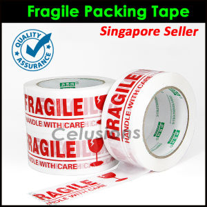 【SG Seller】✔️Fragile Packing Adhesive Scor Tape✔️ Handle With Care Printing Sealing Carton Box Shipping Label Roll