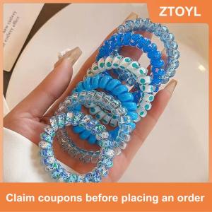 【ZTOYL】 6 cái kẹo màu Tóc Dây Phụ nữ mùa hè dây điện thoại đàn hồi tóc ban nhạc Frosted xoắn ốc dây cao su tóc Tie căng Headband