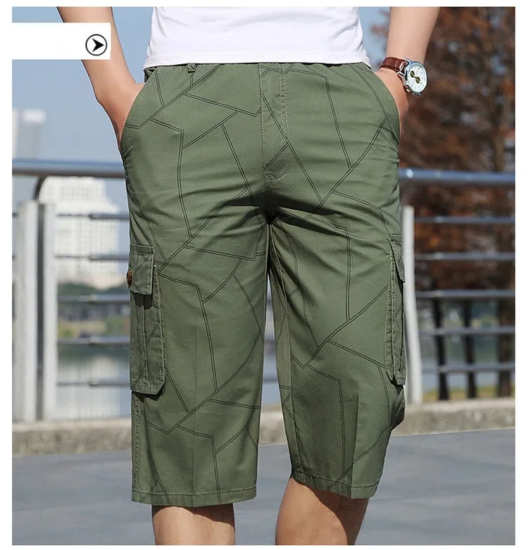 SunKoFu Men's Shorts Long Length Cargo Shorts Men Plus Size Knee Casual  Cotton Elastic Waist Male Multi-pocket Military Breeche (Color : Gray, Size  : 5XL (90kg-100kg)): Buy Online at Best Price in