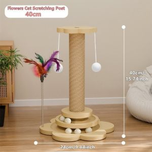 4in1 Solid Wood Cat Scratching Post Natural Sisal Scratcher with Interactive Track Toys and Dangling Plush Ball