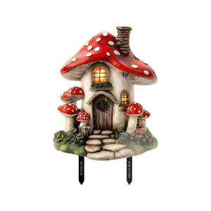 Hand Painted Resin Mushroom House Stakes Garden Ornaments Perfect For Garden Enthusiasts DIY Projects Indoor Outdoor Use