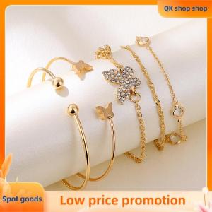✨QK shop✨ 5PC New Bohemian Elegance Open Bracelets Rhinestone Butterfly Bracelet Girl Gift