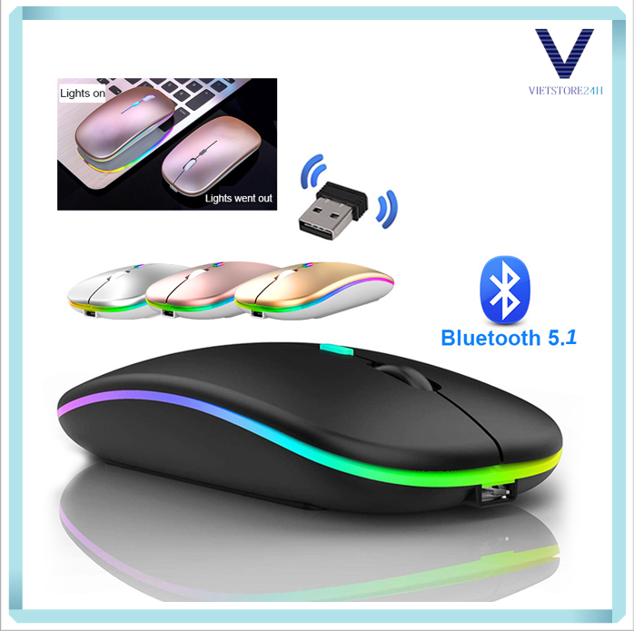 Chuột Không Dây có thể sạc lại bt5.1 LED yên tĩnh chuột USB laptop máy ...