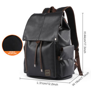 MOYYI Waterproof 15.6 Inch Laptop Backpack PU Leather Bag for Younger Business Men Casual Multifunction Male Bag Student backpack