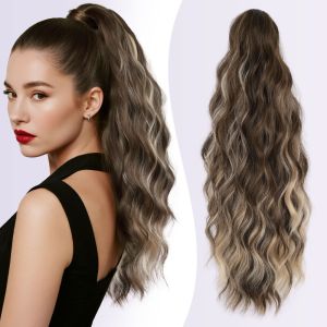 OMQAIO Tổng hợp Tóc giả đuôi ngựa kẹp càng cua Kẹp vào 18 inch Tóc giả dài xoăn gợn sóng Sợi chịu nhiệt Tự nhiên Tóc nối kiểu đuôi ngựa dành cho phụ nữ